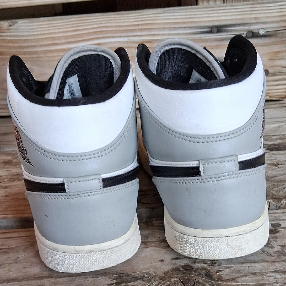 Jordan 1 Mid Smoke Grey Men's Black, Gray, and White Sneakers - Picture 10 of 15